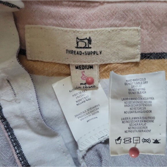 Thread & Supply Striped Linen Button Down Shirt - M - Picture 4 of 6